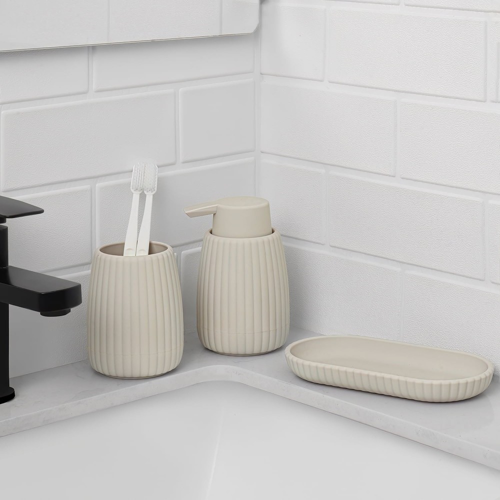 Mainstays Rubberized Plastic Ribbed Toothbrush Holder, Beige