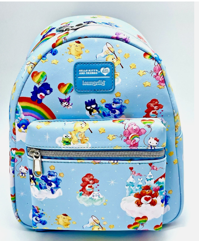 Loungefly Mini Backpack HELLO KITTY & CARE BEARS All Over Print Blue Clouds