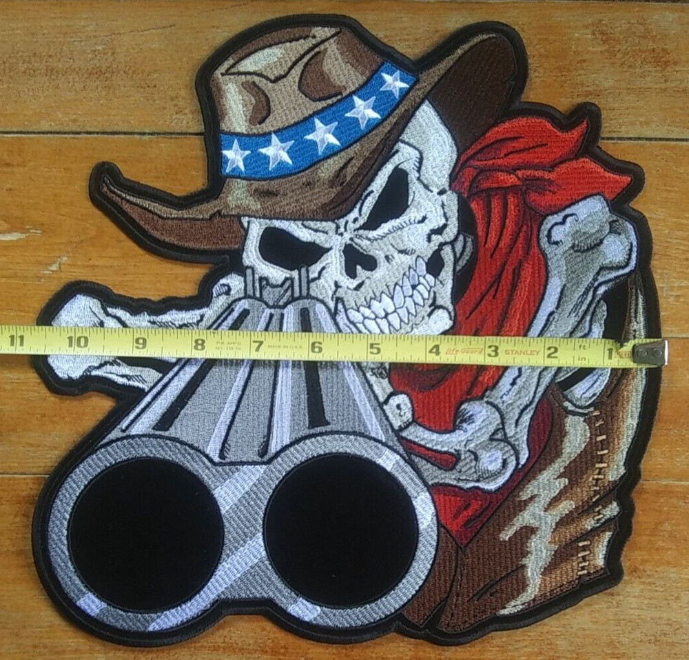 Large Embroidered Back Patch ~ Shotgun Cowboy Skeleton Biker Jacket PATCH