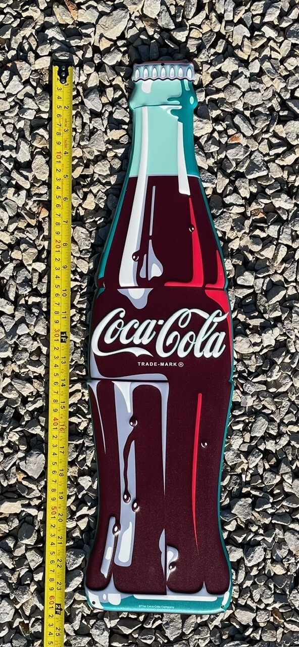 24in Classic Glass Coke Bottle Coca-Cola Die Cut Embossed Hanging Metal Sign