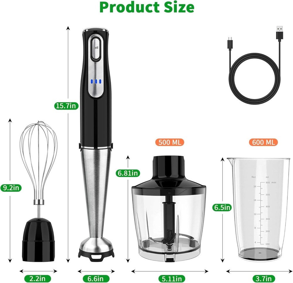 Rechargeable 4 In 1 Electric Hand Blender Stick Blender Variable Speed with Ch..