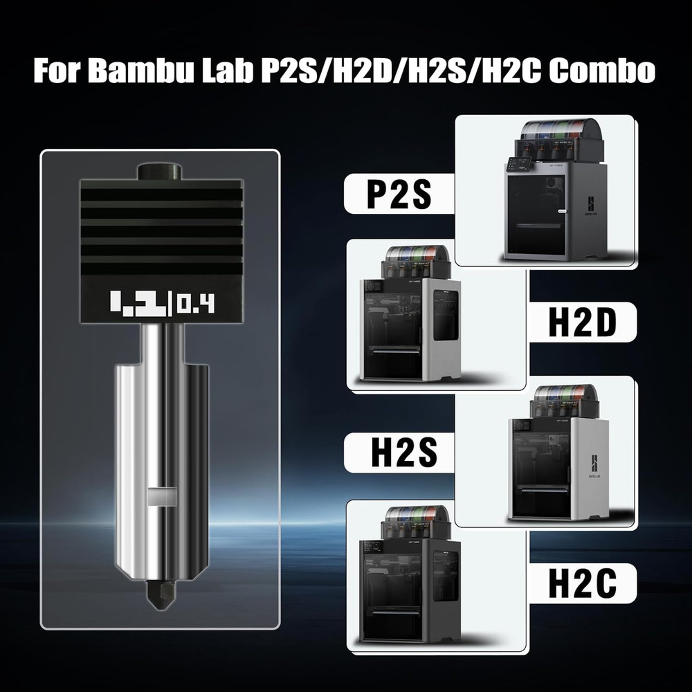 Bamboo H2 Series/P2S 3D Printer Hotend Kit with Silicone Sock, 3-Pack
