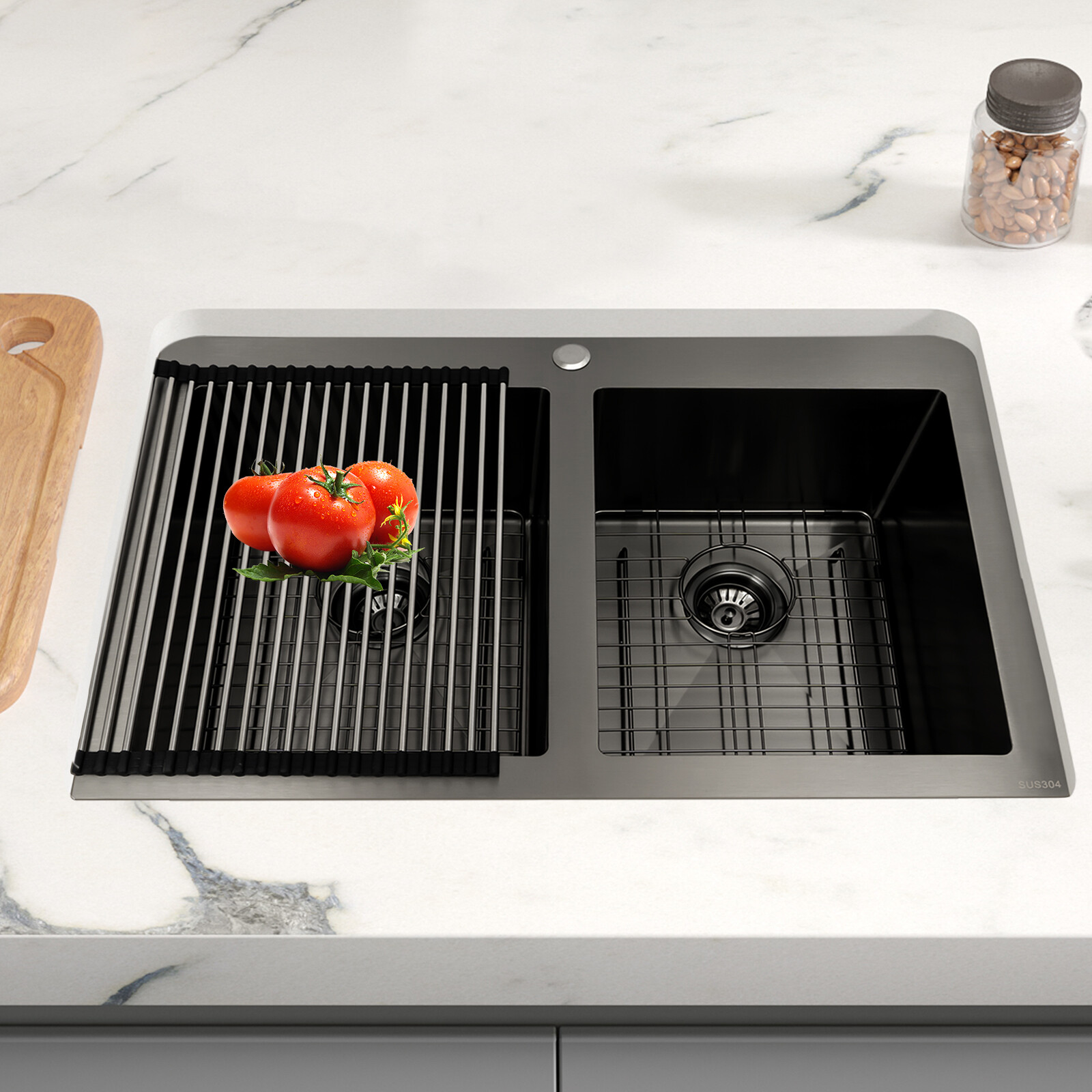 33x22" Drop in Kitchen Sink Double Bowl Gunmetal Black Stainless Steel USA