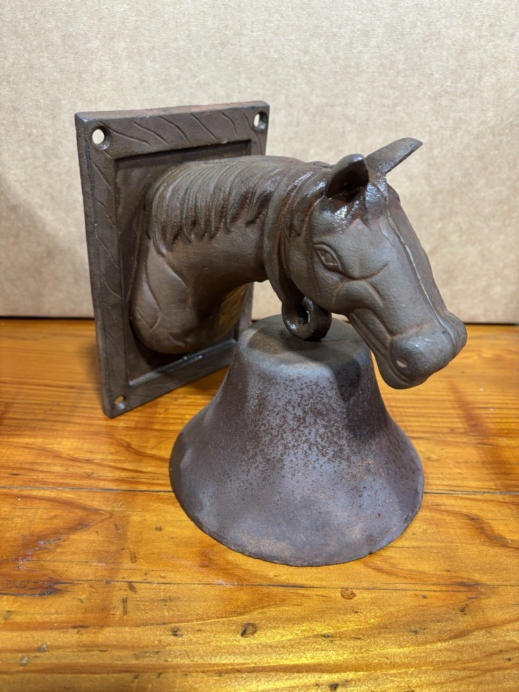 Vintage Cast Iron Horse Dinner Bell Rustic Ranch Decor Primitive Ringing