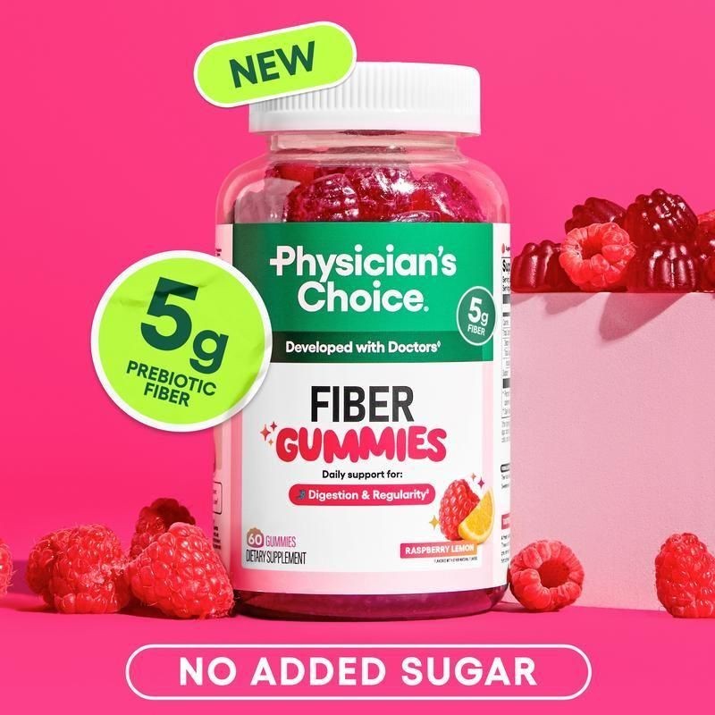 Physician's Choice Fiber Gummies Raspberry Lemon 60ct Prebiotic Chicory Root