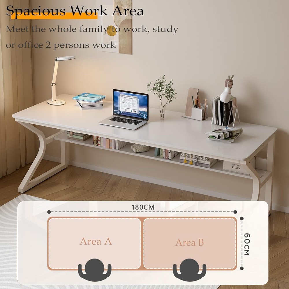 OSCHF Extra Long Desk 71in Double Writing Table Warm White