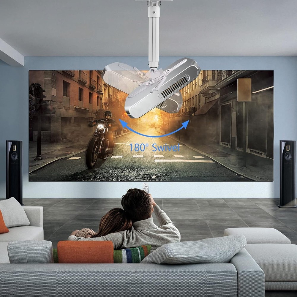 White Projector Ceiling Mount Bracket Fits Flat or Sloped Ceiling Height Adju...