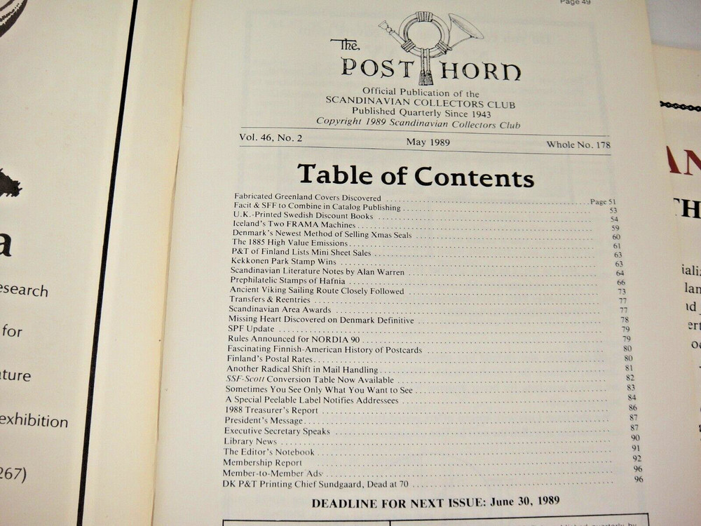 Posthorn Scandinavian Collectors Club Philatelic Journal 1989 Lot of 4 Scarce