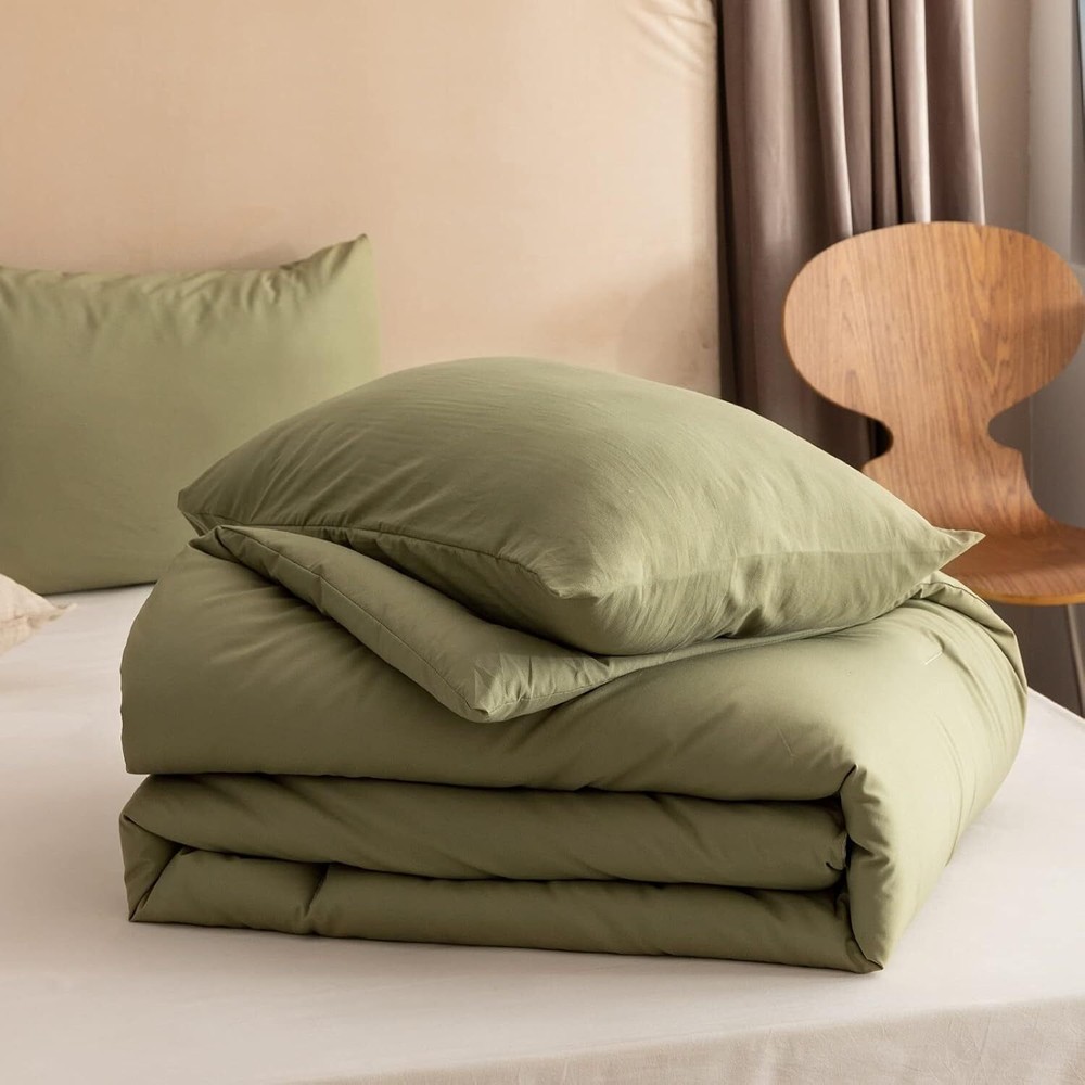 King Size Comforter Set Olive Green, 3pcs (1 Boho Comforter & 2 Pillowcases)