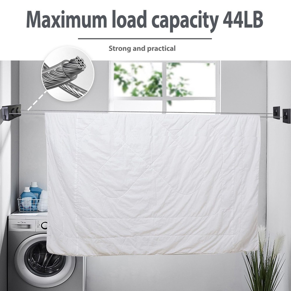 Retractable Clothesline Dual Lines, Sag-Proof Adjustable Tension & 2 Installa...