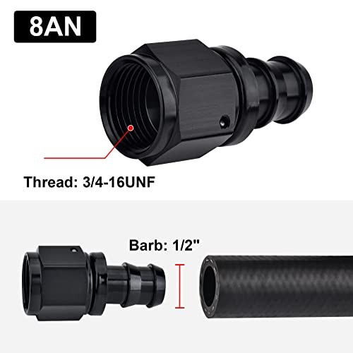 Push Lock Hose Fitting End Black 2PCS 8AN Straight