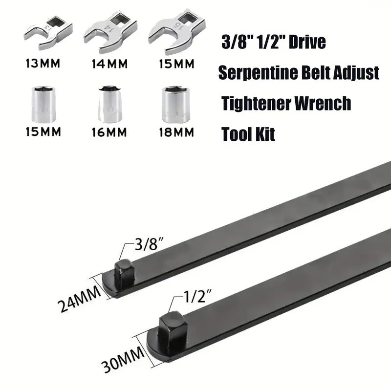 8pc SERPENTINE TIMING BELT TENSION TOOL KIT Idler Pulley Crow Foot Socket Wrench