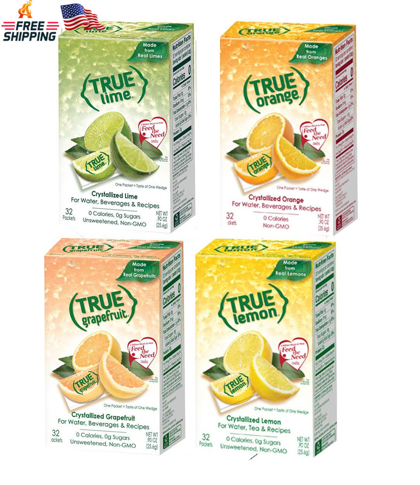 True Lemon, Lime, Orange & Grapefruit 32Ct Boxes Sampler Pack (4 Packs)