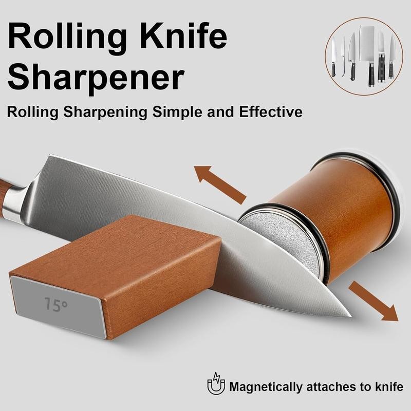 Rolling Knife Sharpener Tool: 2-in-1, 15° & 20° Angles for Precision Edge​
