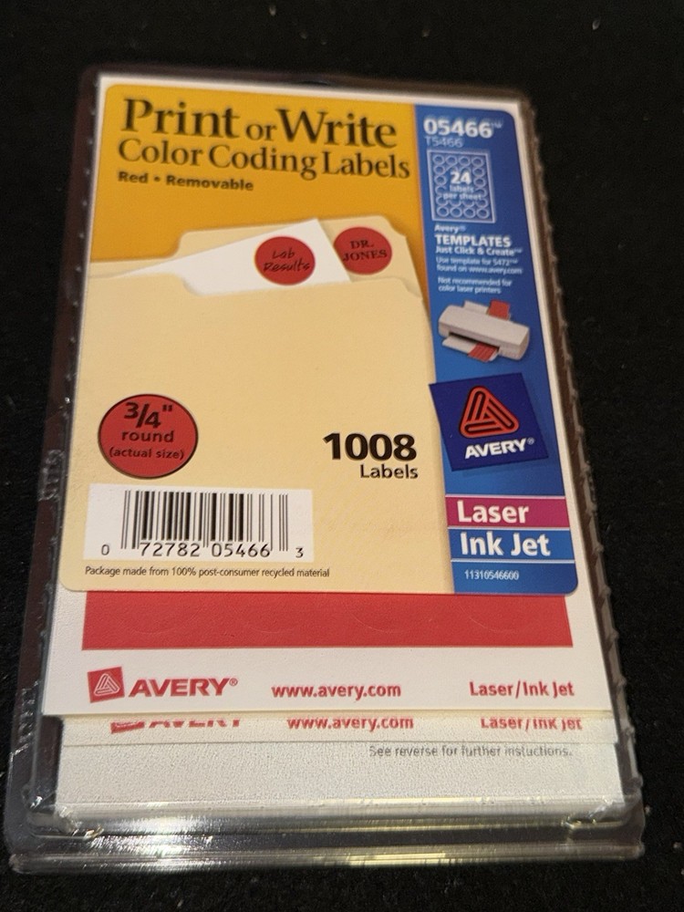 Avery Printable Removable Color-Coding Labels 3/4" dia Red 1008/Pack 05466