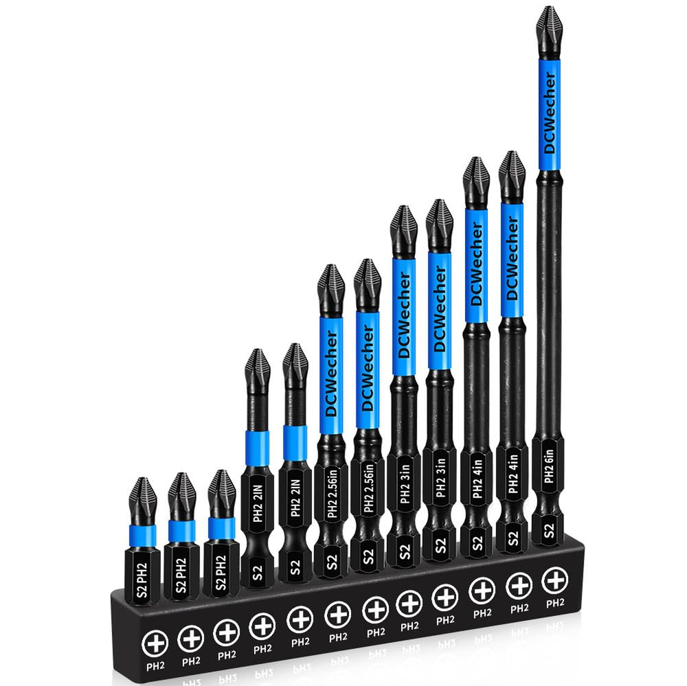 12-Pack PH2 Phillips Impact Bits 1-6" Magnetic 1/4" Hex Shank