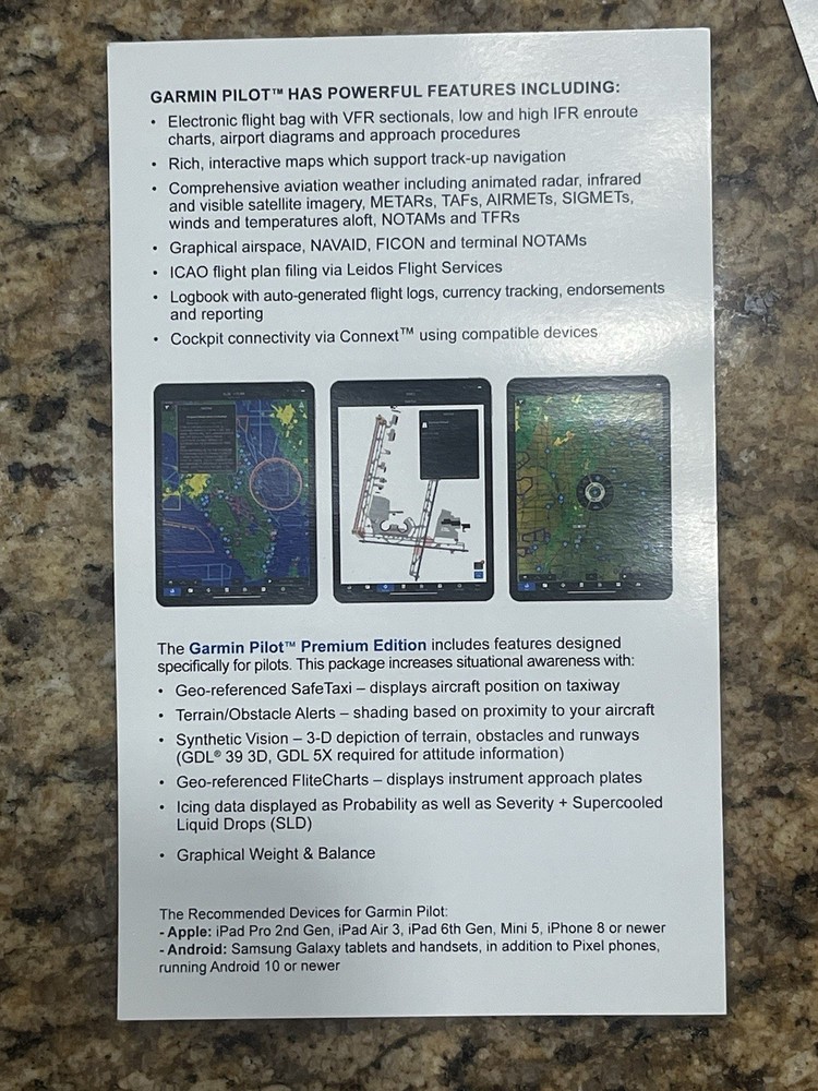 Garmin Pilot Premium 1 Year Subscription $209.98 Value