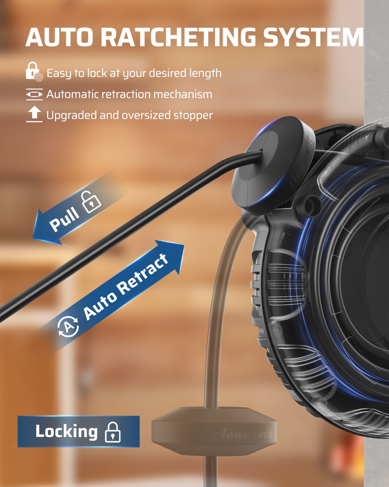 DEWENWILS Retractable Extension Cord Reel, 40FT 10AWG/3C SJTW Heavy Duty Power