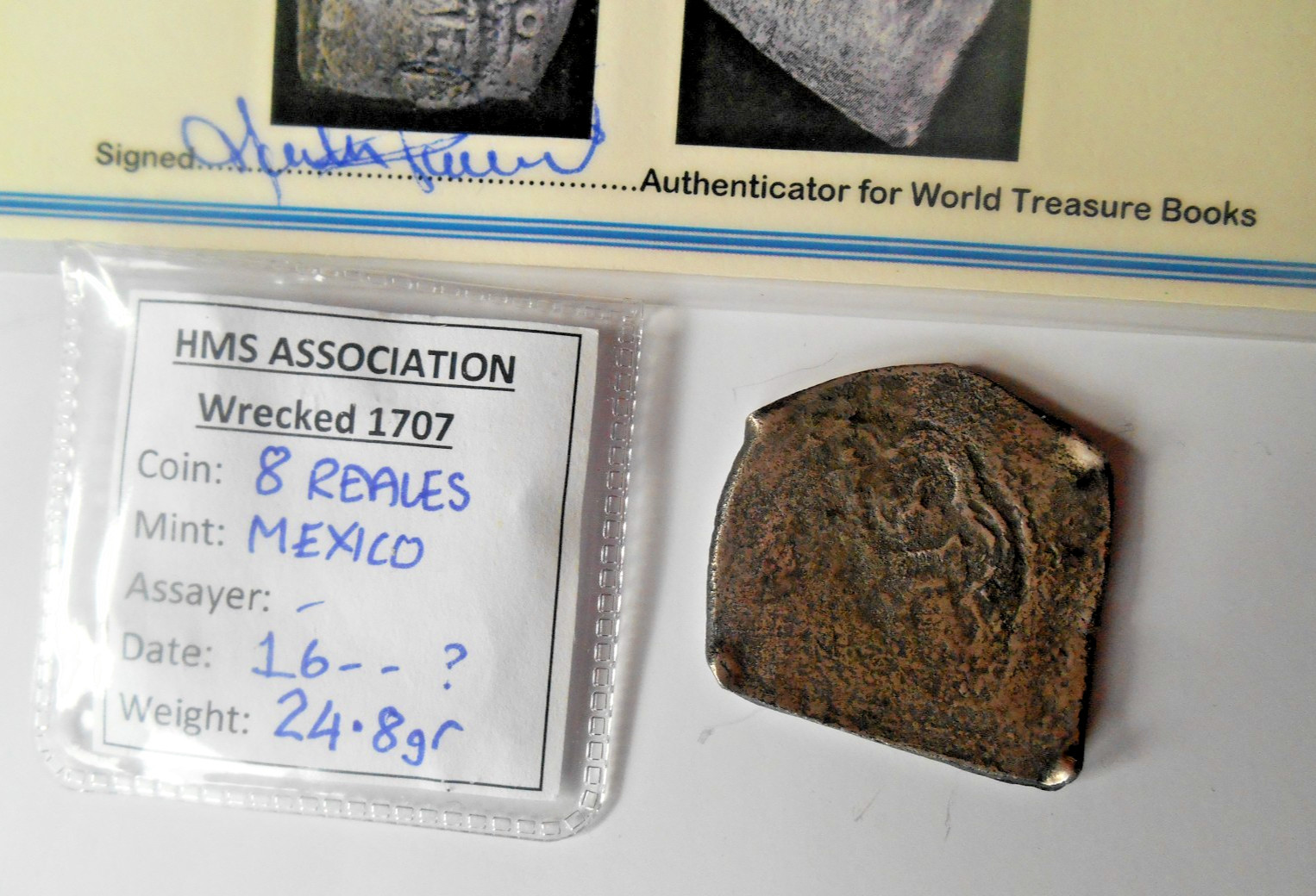 SHIPWRECK treasure 8 REALES coin HMS ASSOCIATION wreck c1679 SILVER COA ship COB