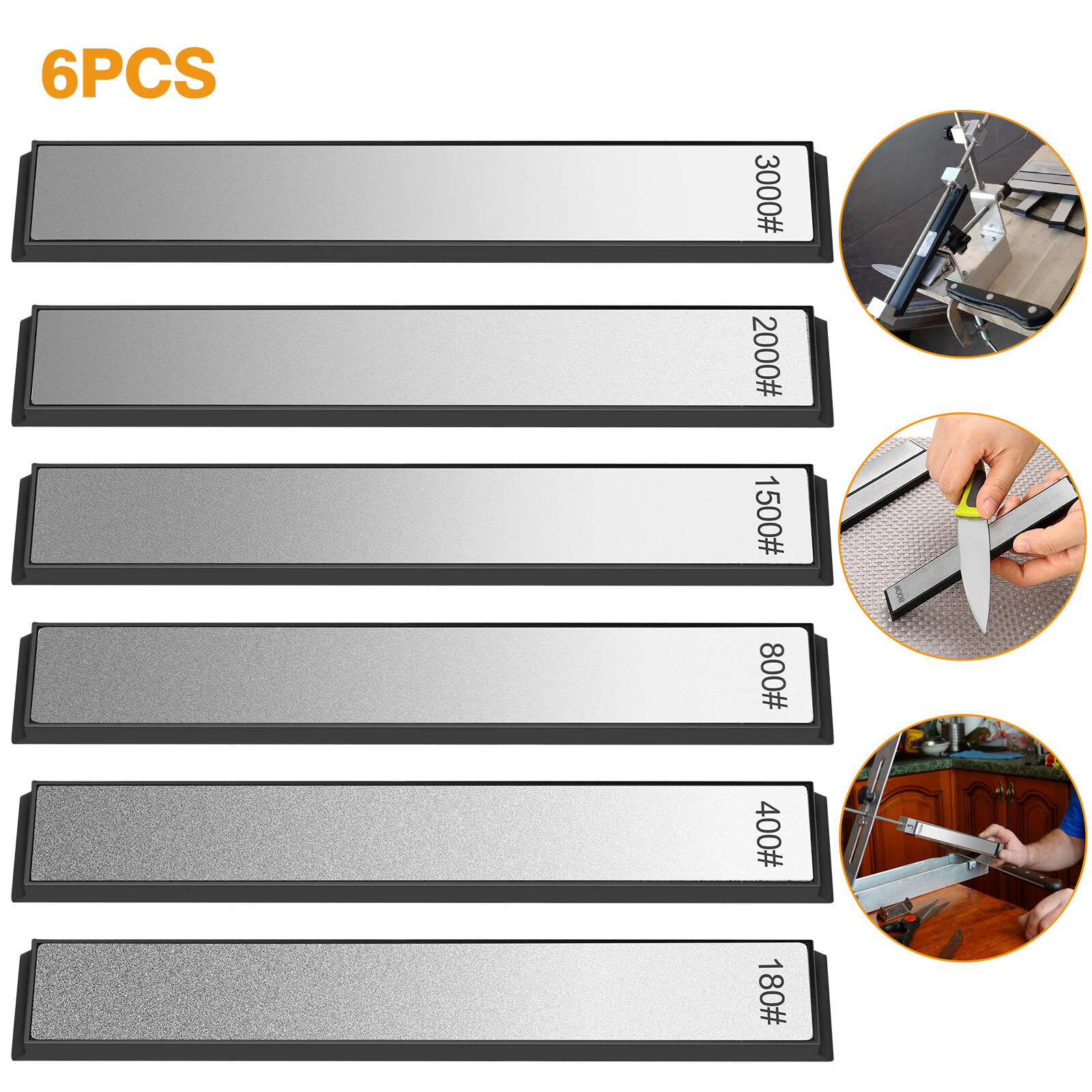 6x Diamond Sharpening Stone Set Knife Sharpener 80 400 800 1500 2000 3000 Grit