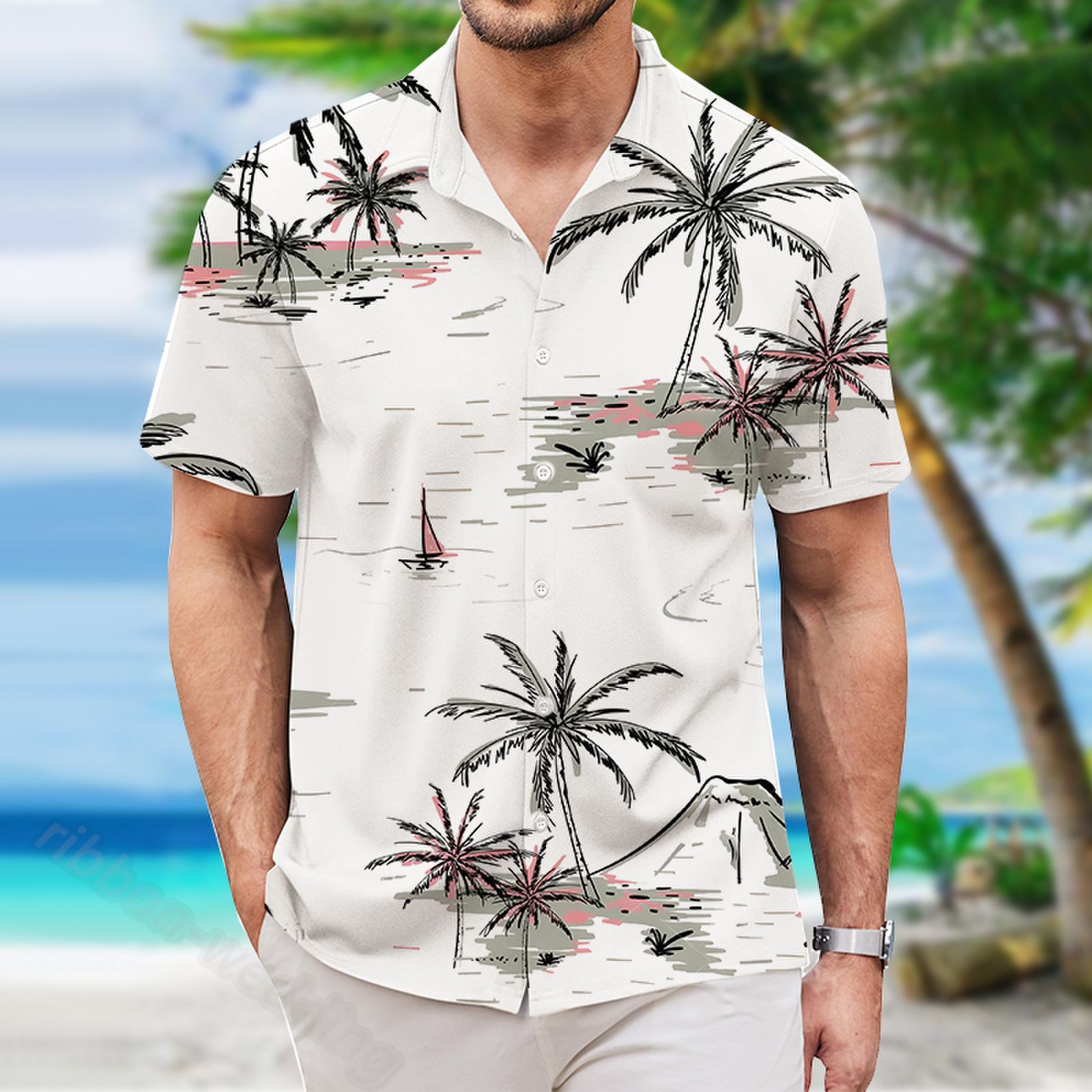 Hawaiian Shirts Men Aloha Summer Casual Beach Button Down Cruise Holiday Party