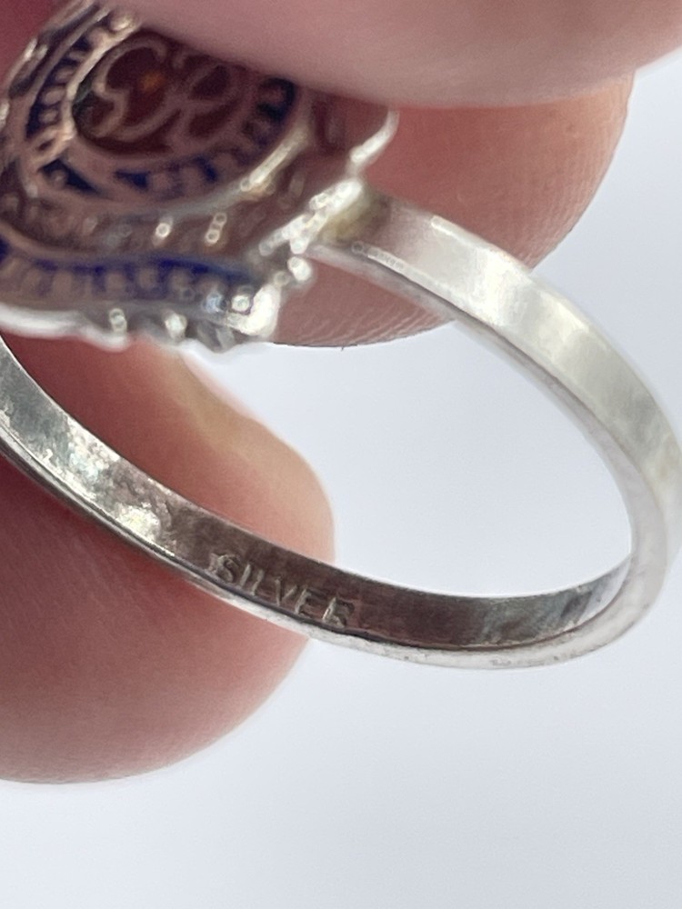 WW2 British Sterling Silver & Enamel Royal Engineers Sweetheart Ring Size M