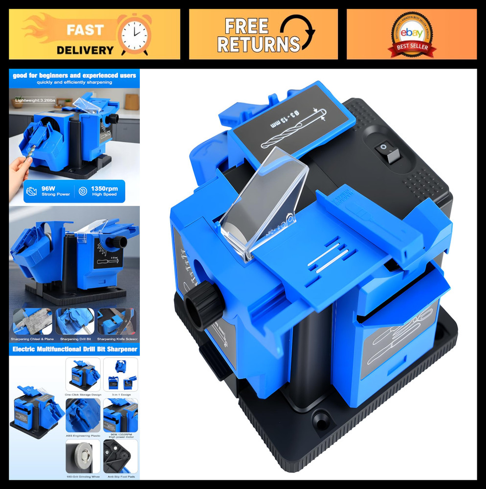 3-in-1 Electric Drill Bit Sharpener & Knife Sharpener Machine, Adjustable Angles