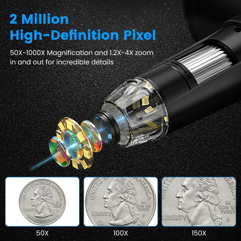 LCD Digital Coin Microscope, Coin Magnifier w/ 8 Adjustable LED Lights, PC View