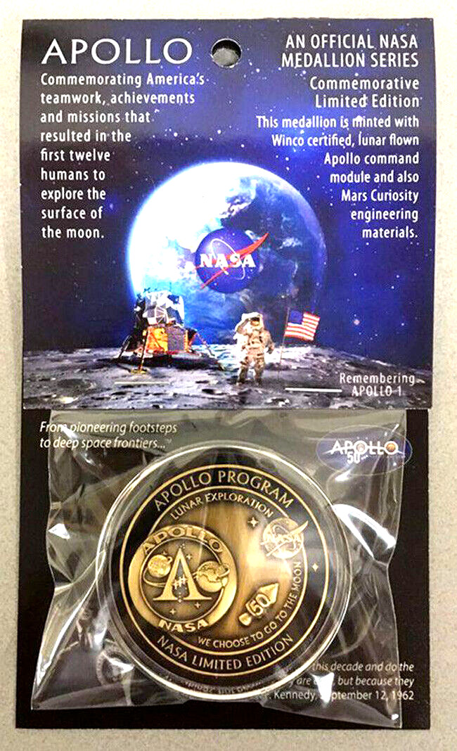 APOLLO PROGRAM - 50th Anniversary - LUNAR FLOWN METAL - NASA MEDALLION - COA