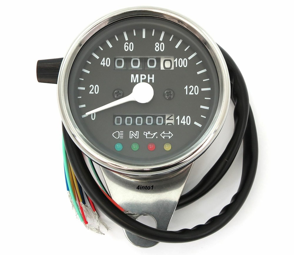 Mini 2.5" Speedometer w/ Indicators & Trip Meter 2240:60 - Chrome & Black - MPH