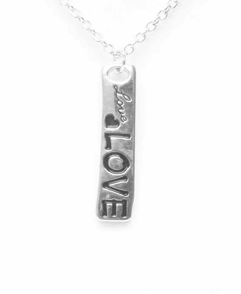 Oblong Silver Plated “LOVE” Charm Necklace
