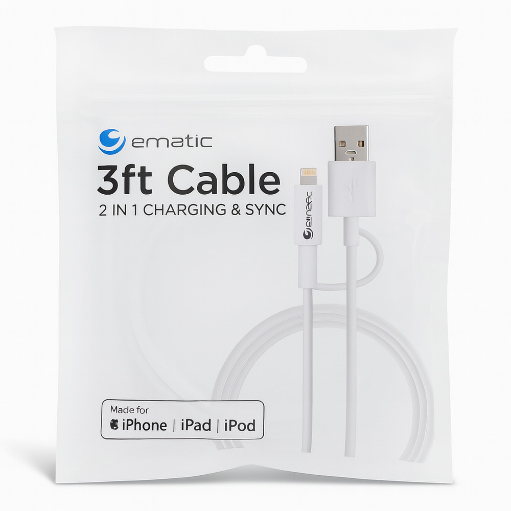 Ematic ELD320 3ft 2-in-1 Lightning & Micro USB Cable MFI Certified