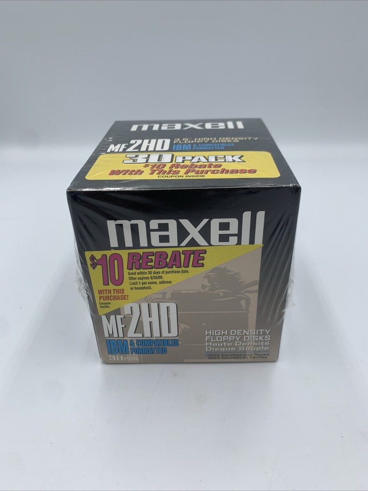 Maxell 30 Pack MF2HD IBM PC DOS Formatted Floppy Disks SEALED NEW