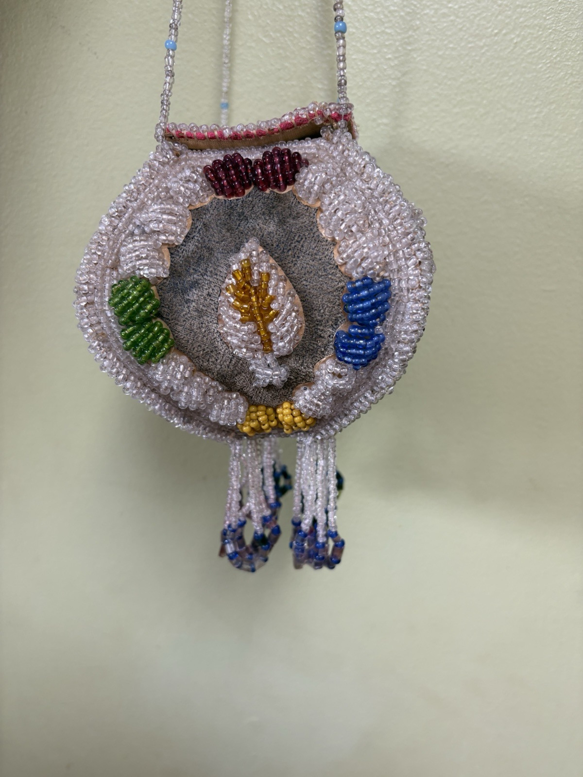 Native American Iroquois Indian Beaded Whimsical Purse Heavy Ornate Vintage