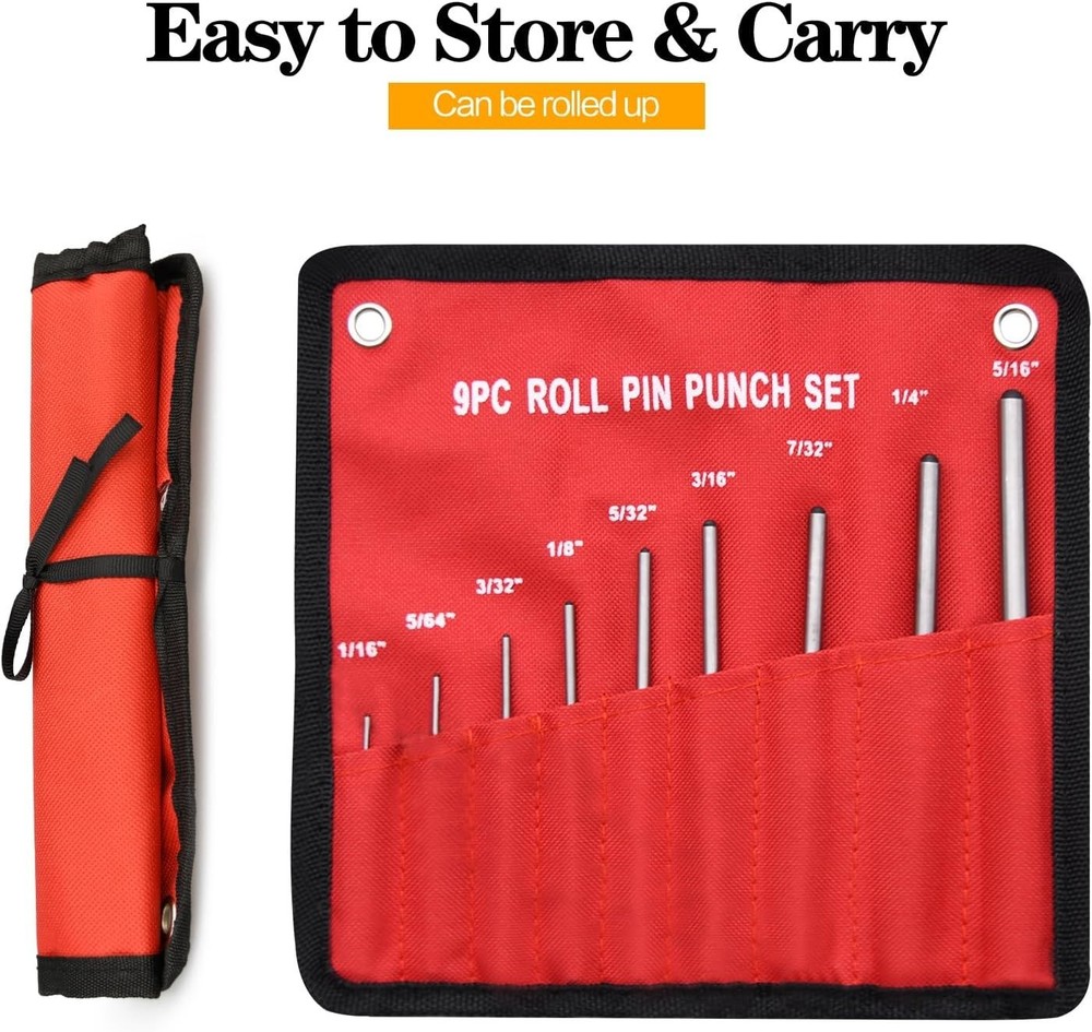 Compact 9pcs Pin Punch Set with Ergonomic Handles - Perfect for DIY Projects