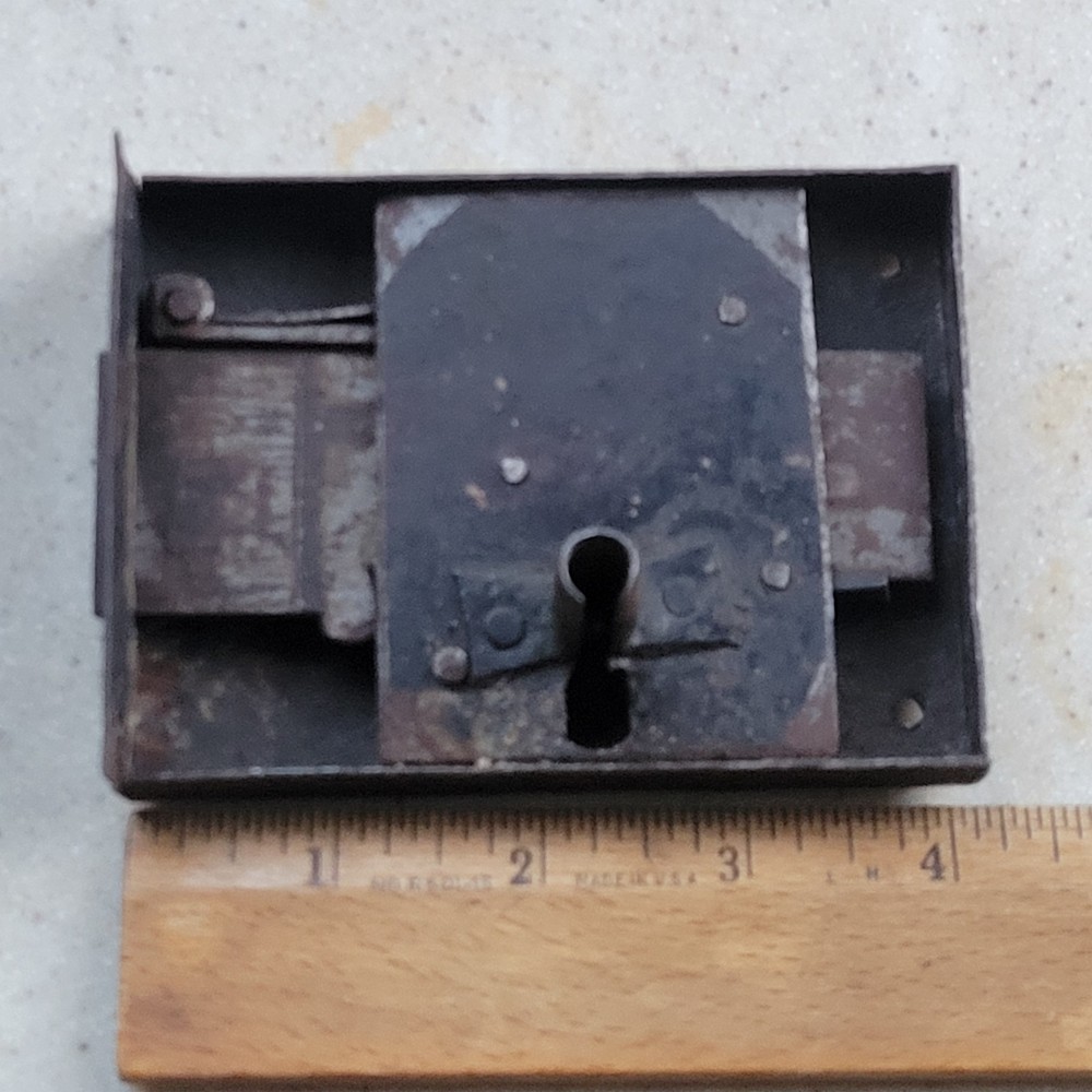 Antique Rusty Primitive Small Iron Lock with Key