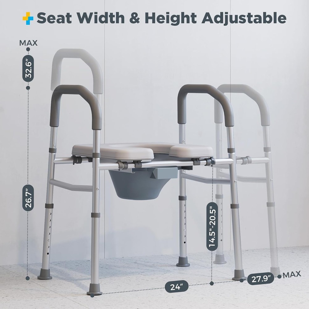 Bedside Commode for Seniors, Bedside Commodes with Adjustable Width and Height,