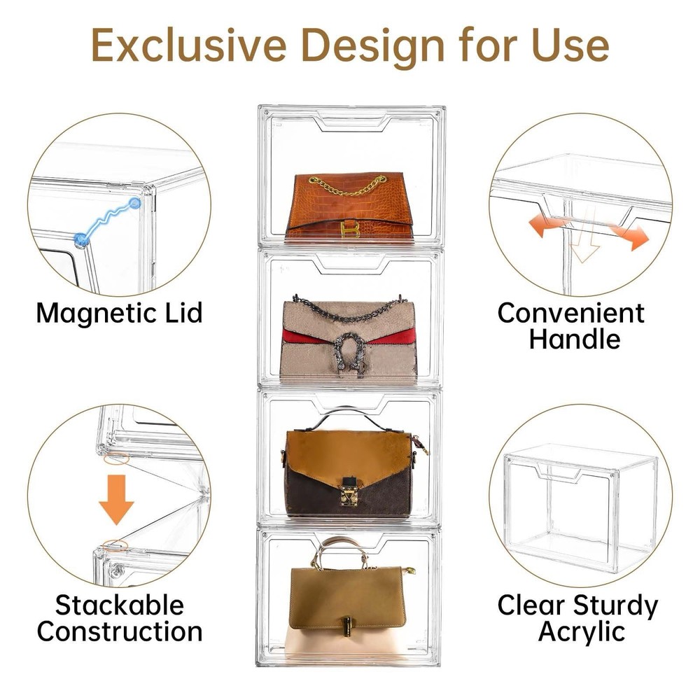 Stackable Storage Bins, Clear Acrylic Display Case, 06-Boxes With Lids
