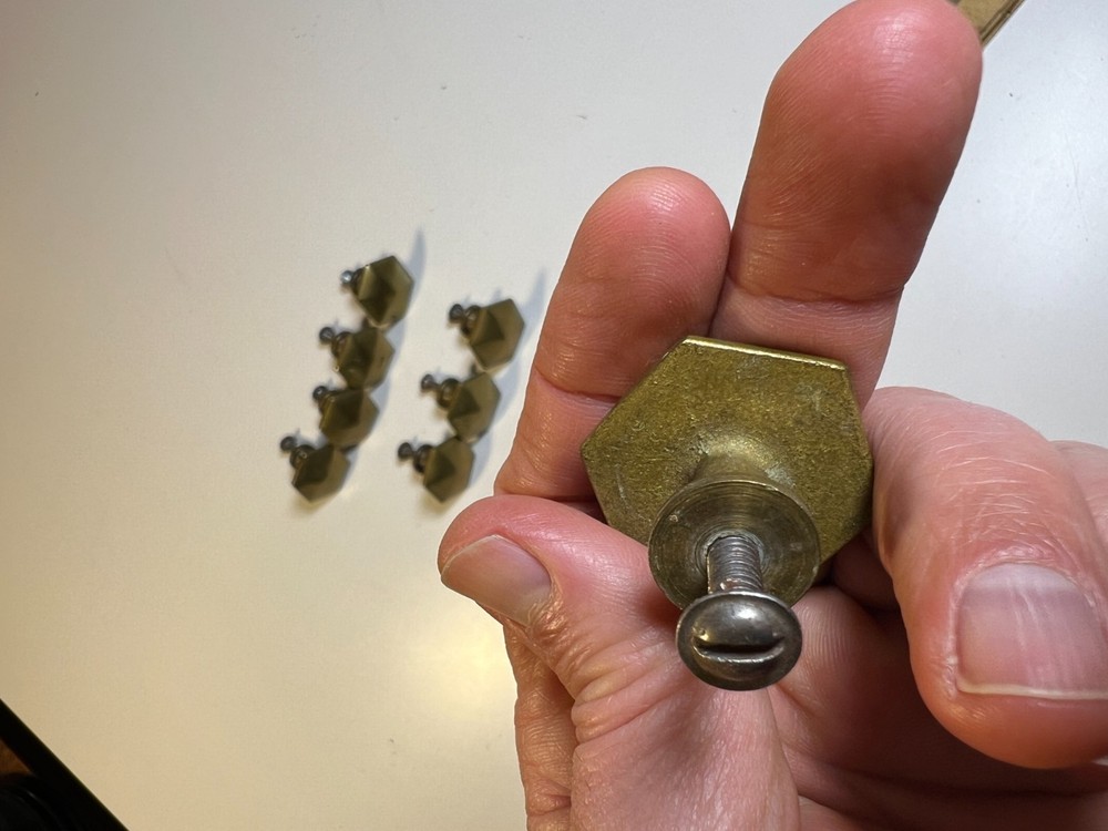 Vintage Mid Century Modern MCM Solid Brass Faceted Hex Drawer Pulls Knobs Set 8