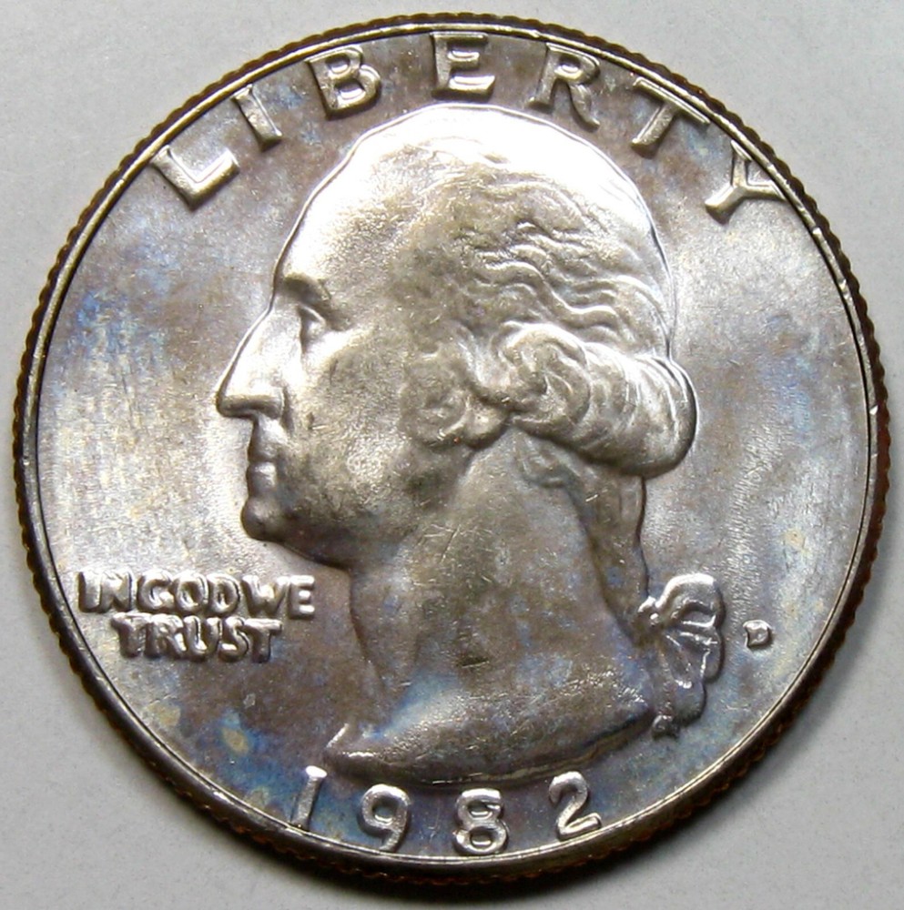 Uncirculated 1982-D Washington Quarter, Pretty Rainbow Toning