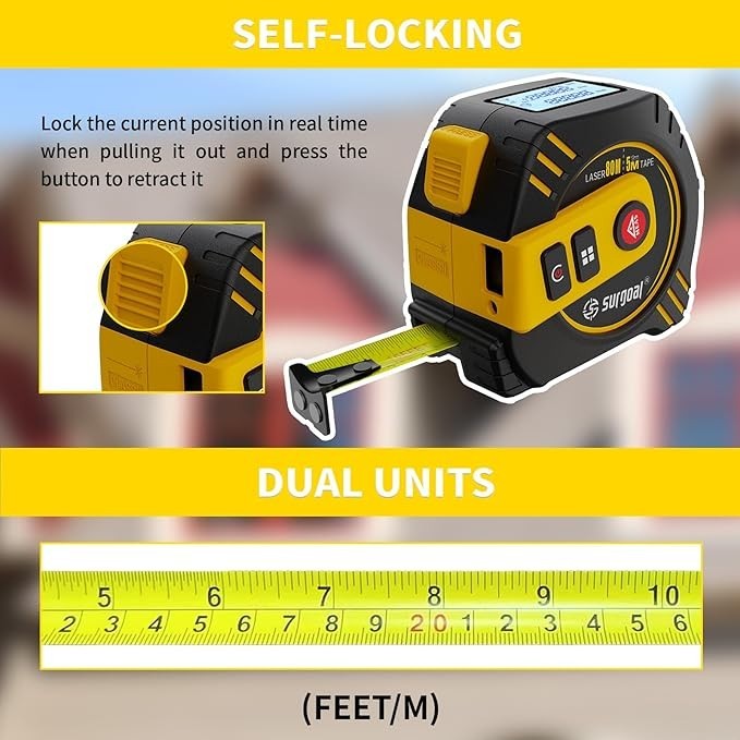 2-in-1 Laser Tape Measure 262ft – Digital Measuring Tape with LCD Display
