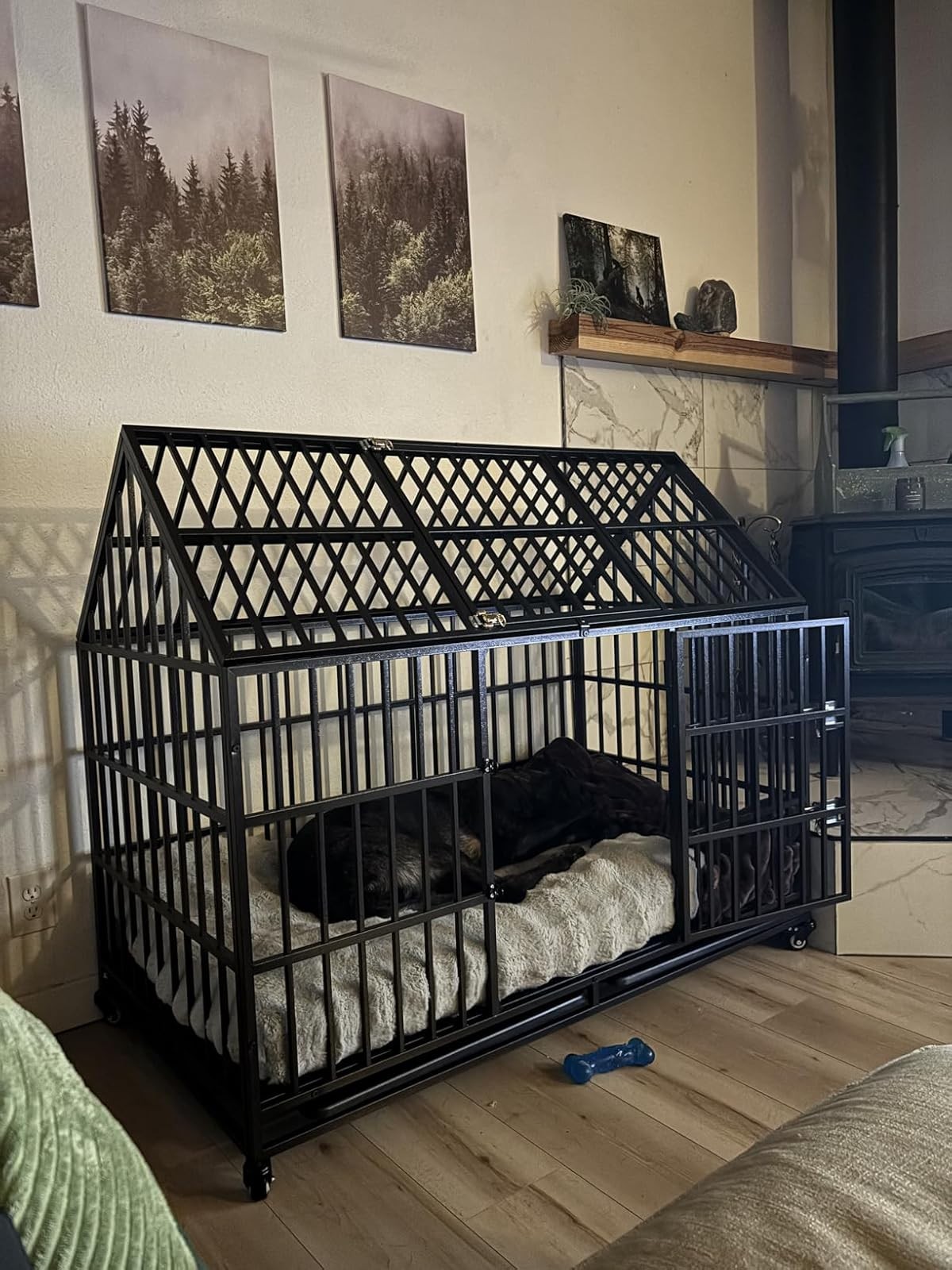 54'' Indestructible Heavy Duty Dog Crate Cage Kennel with 2 Bowls and 4 Wheels