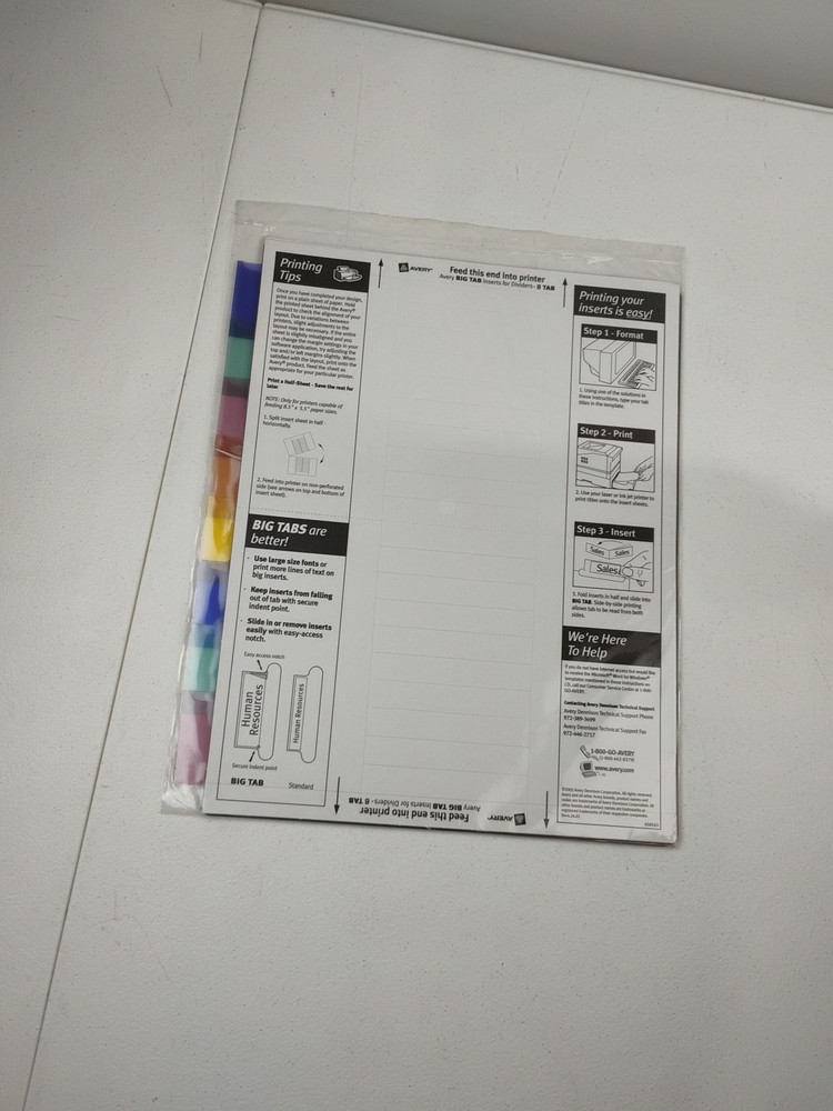 Avery 11901 Insertable Dividers Style Edge Insertable Plastic Reference 8 Tabs