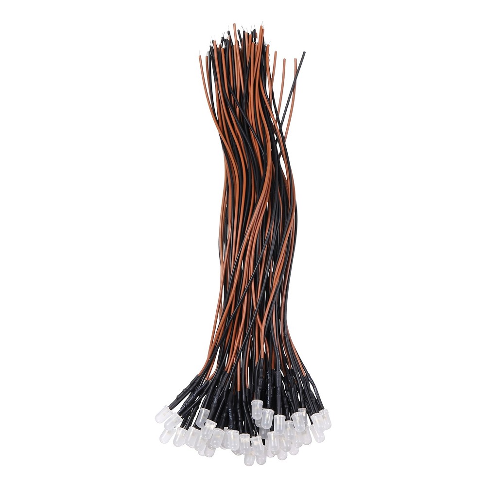 50pcs 5mm LED Diode Lights, Warm White Light DC 12V for Electronics