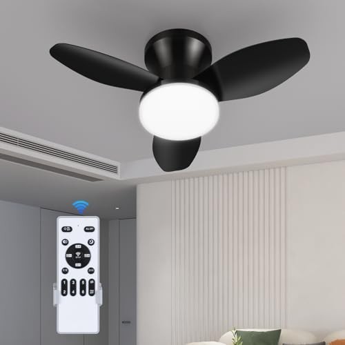 24" Low Profile Ceiling Fan with Light & Remote, Dimmable, 6 Speeds, Flush Mount