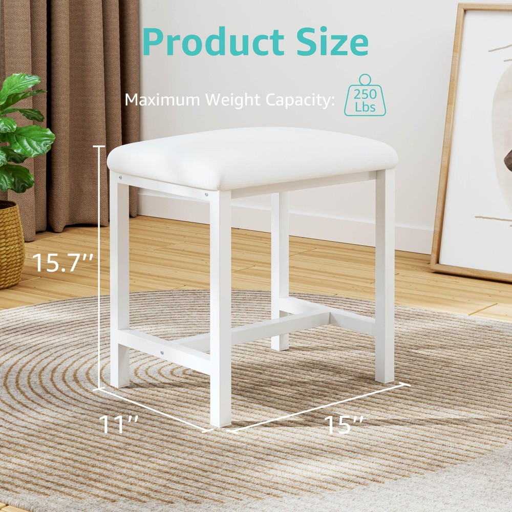 Small Vanity Stool, Cute Vanity Stools with Cushion, White Makeup Vanity Chai...