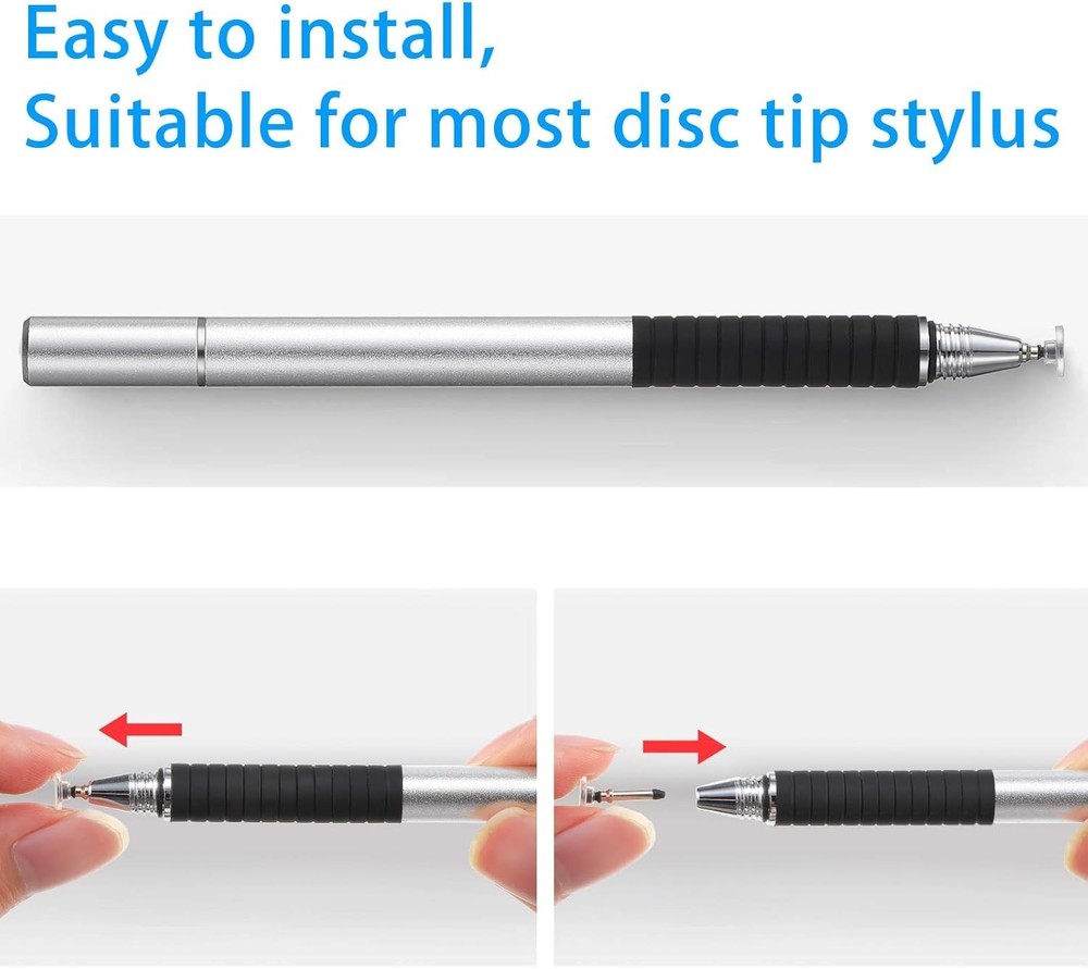 Stylish Black & Silver 12 Pcs Stylus Tips - Easy Install for Touch Screen Uses