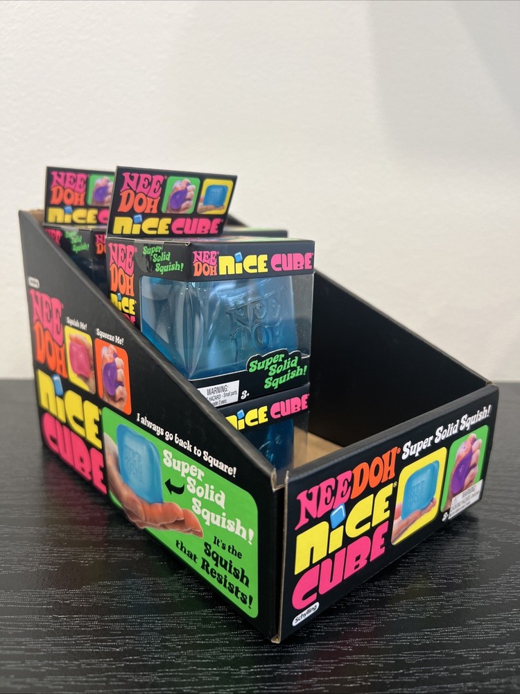 6x NeeDoh Nice Cube Super Solid Squish + Display - (4)Blue & (2)Pink - Fast Ship