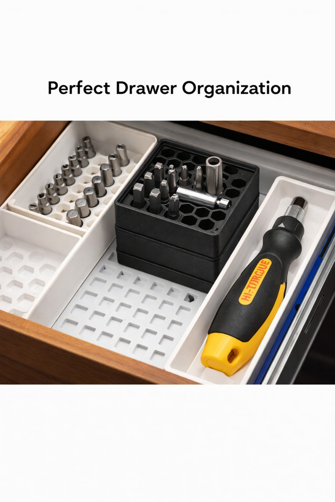 Gridfinity 2×2 Hex Bit Holder Stackable | 1/4" Bit Organizer | Modular Storage
