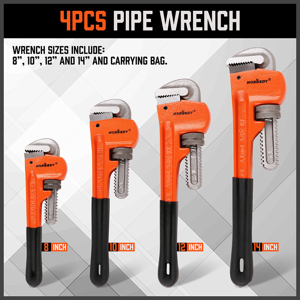 4pc Heavy Duty Pipe Wrench Set Monkey Heat Treated Adjustable 8" 10" 12" 14" NEW